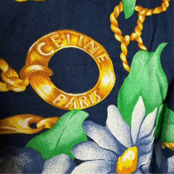 Vintage Celine Navy and Gold Chain Print Top size 40 - Picture 3 of 10